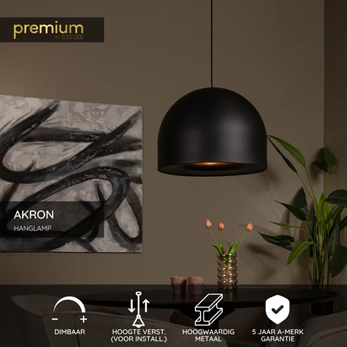 Lucide AKRON - Hanglamp - Ø 50 cm - 1xE27 - Zwart | Premium - USP